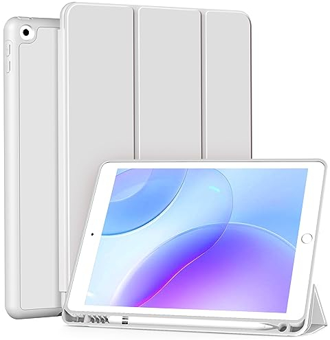 BFGTSJF Hülle für iPad 9/8/7 10,2, Modell 2021/2020/2019, 9./8./7. Generation, mit Stifthalter, Auto Wachen/Schlafen, Ultradünne Schutzhülle aus TPU für iPad 10.2, Grau