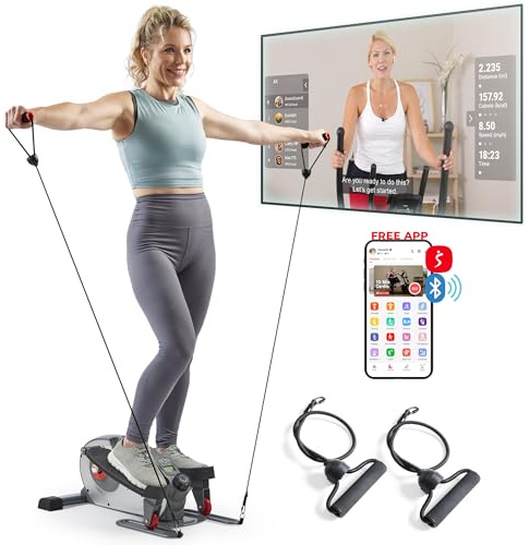 Sunny Health & Fitness Smart Mini Elliptical w/Resistance Bands for Leg & Arm Exercise,16 Resistance Levels Magnetic Sitting/Standing Pedal Exerciser w/LCD Monitor for Home Use,SF-E323054
