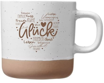 GLÜCK Herz - Lasergravur auf einer weißen Keramik/Steingut Tasse mit 360ml