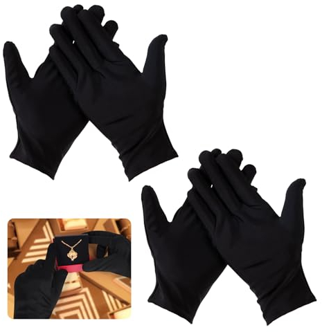 Gants en coton noirs, 2 paires de gants en tissu noir, gants fins en coton, gants en coton pour bijoux, crème hydratante pour les mains