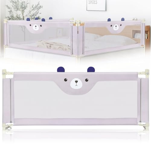 OHMG Bettgitter 200cm Bettschutzgitter Kinderbettgitter für Kinder Babybettgitter Klappbar,Kinderbett Kinderbettschutzgitter Rausfallschutz,Bett&Elternbett,Rausfallschutz Bett