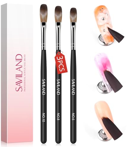 Saviland 3PCS Acryl Nagel Pinsel Set: Hochwertiger Kolinsky Acryl Pinsel Nägel, profi Pinsel für Acrylnägel, Nailart Pinsel für Acrylpulver, Pinsel für Gelnägel Acryl Liquid Acryl Nagelset Geschenkset
