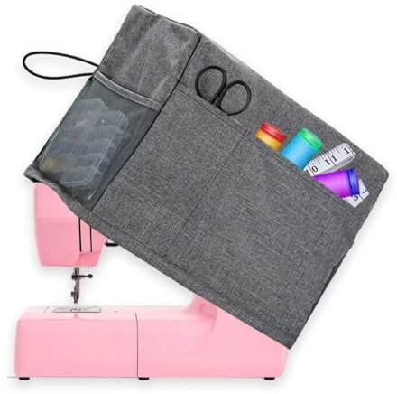 Hapihom Cubierta para máquina de coser con bolsillos de almacenamiento, funda universal para máquina de coser, compatible con la mayoría de máquinas de coser estándar, 18 x 8,3 x 12,6 pulgadas, gris