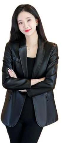 Alloaone Giacca Da Donna In Vera Pelle Giacca In Vera Pelle Risvolto Cappotti In Pelle Di Pecora Naturale Capispalla Elegante black blazer XXL