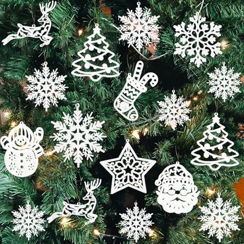 20 Stück Schneeflocken Weihnachten Deko, Weihnachtsbaumschmuck, Glitzer Papier Schneeflocken, Weihnachten Deko(Weiß)