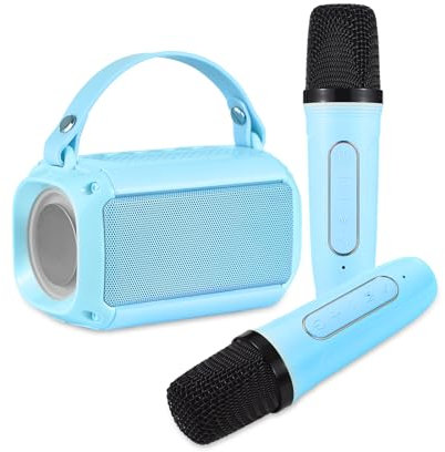 Solinder Karaoke Maschine Mini-Karaoke-Maschine mit 2 kabellosen Mikrofonen, tragbarer BT-Lautsprecher, wiederaufladbar, 5 W LED, bunte wechselnde Beleuchtung, Handmikrofon, Karaoke-Lautsprecher, Gesc