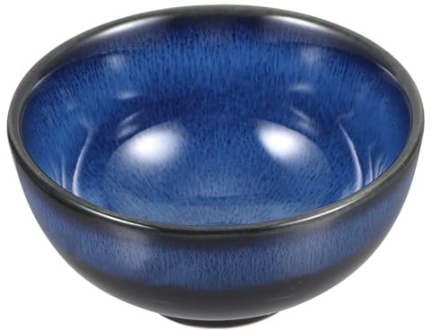 Cabilock Japanese Style Blue Glaze Ceramic Bowl Ice Crackle Finish, Medium 18cm Rice and Ramen Serving Bowl for Home Kitchen