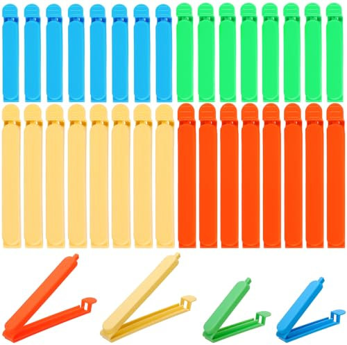 32 clips de cierre, clips de plástico para alimentos, 7/11 cm, clips de cierre de plástico, clips para bolsas de colores, reutilizables, para embalaje, dulces, aperitivos