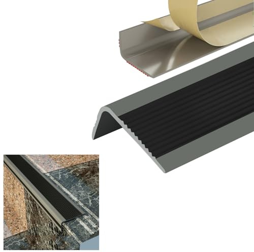 Nez de Marche Profil D’angle PVC Autoadhésif Antidérapant, Profil D’angle Autoadhésif, Pour Marches Intérieures Et Extérieures, PVC Autoadhésif Antidérapan, Profil de Bord D'escalier(Grayish black,1m/