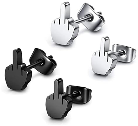 2 Pairs Mens Stud Earrings Stainless Steel Punk Earrings Silver/Black Hypoallergenic Stud Earrings for Women Men Boys Girls