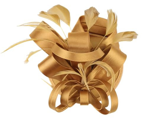 Fascinators Hut für Frauen Elegant Feder Bowler Hut Fascinators Schleier Hochzeit Fascinator Kopfbedeckung Fascinators Stirnband Blumen Cocktail Mesh Federn Hut für Hochzeit Party (Gold, One Size)