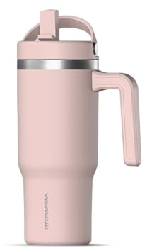 Hydrapeak Kids Voyager 18 oz Tumbler with Handle and Flip-Up Straw Lid | Spill Proof and Leak Resistant | Reusable Stainless Steel Water Bottle | Gift for Kids Boys Girls|Blossom Pink