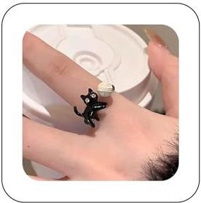 Inilbran Boho Gato Dedo Anillo Negro Gato Abierto Nudillo Vintage Lindo Animal Envoltura Abierta De Dibujos Animados Apilamiento De Joyería Para Las Mujeres