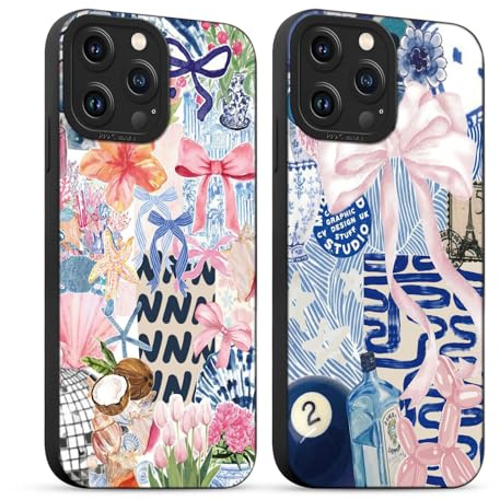 Yirlbey 2 Stück für iPhone 13 Pro Hülle 6,1 Zoll Collage Sommer Handyhülle Aesthetic Summer Motiv Schleifen Muster Design, Weiche Bunt Silikon TPU Ultra Dünn Kameraschutz Schutzhülle Mädchen Case