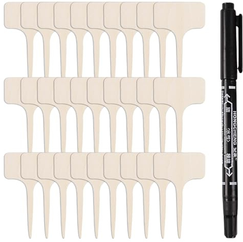 30 Pcs Bamboo Plant Labels with a Marker Pen,Plant Labels for Outdoor Plants,T-Type Wooden Plant Labels,Potted Markers Tags,for Garden Potted Seed Vegetables Herb and Flower Outdoor(10 X 6 cm)