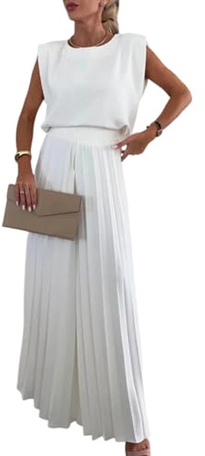 shownicer Elegante Zweiteiler Damen Hosenanzug 2 Teilig Set Ärmellose Top Und Weite Hose Freizeitanzug Casual Sommer Outfit Streatwear Anzug