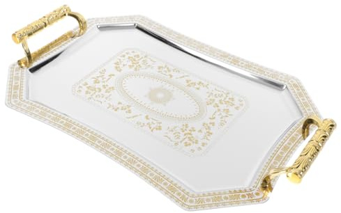 STOBAZA Golden Stainless Steel Serving Tray Retro Decorative Cake Tray for Wedding Dessert Display Appetizer Serving Home Decor Photo Prop 14.06 X 9.84 X 0.79 in