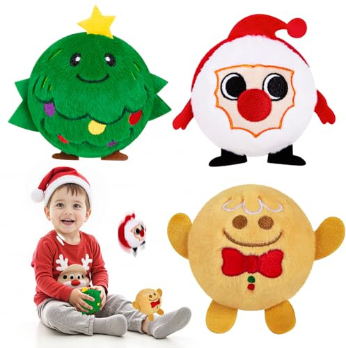 U&C Planet Nikolaus Geschenke Kinder 3er Set Bouncyballs Sprungball mit Plüsch Springbälle Christmas Weich & Super Sprungkraft (bis zu 3m) Outdoor Spielzeug Weinachtgeschenk für Kinder