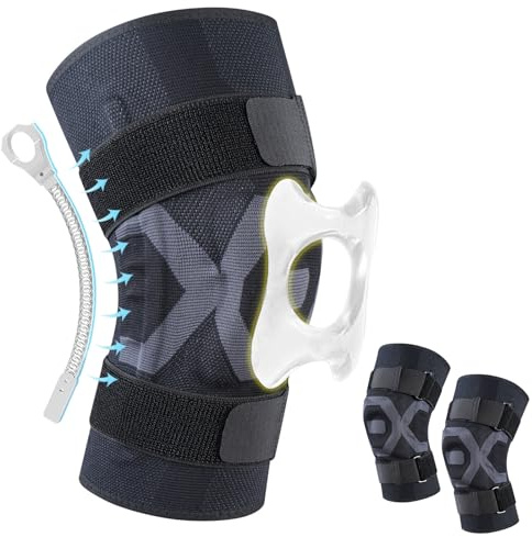 FALSKT 2 Pièces Genouillère Sport Genouillere Arthrose Genou Reglable Genouillere Ligamentaire Genou genouillère rotulienne avec Stabilisateurs Latéraux Genouillère Professionnelle attelle genou M
