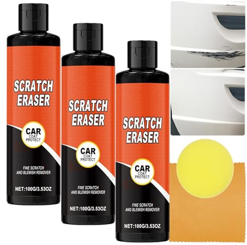 Car Scratch Remover Kit für tiefe Kratzer, 3 in 1 Scratch & Swirl Eraser Paste mit Schwamm & Wipes, Auto Paint Repair Wax für alle Autos, Black Trim & Plastic - Polieren & Restaurator (3pcs)