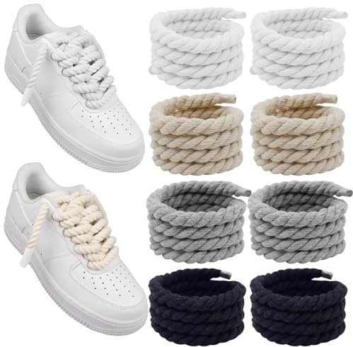 YUPZAR 4 Pares de Cordones Gruesos para Air Force,Negros para Zapatos,Redondos de 140 cm,Para Zapatillas Deportivas (Negro +Beige +Gris +Blanco)