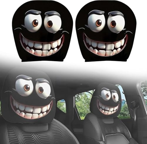 Funny Cartoon Car Headrest Covers, Cute Funny Cartoon Eyes Car Headrest Covers, Breathable Fabric, Universal Interior Car Accessories, Seat Head Rest Protector for Auto, Front Seat Decoration