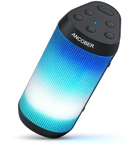 ANCOBER Portable Wireless Bluetooth Speaker with HD Powerful Stereo Sound, 8 Cool LED Light Modes, IPX4 Waterproof, 30H Playtime, TWS Pairing, BT5.3 with AUX-in, for Outdoor/Home/Party, Ideal Gift