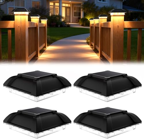 Solars Pfostenkappe,4 Stück Pfostenleuchte Solars,Pfostenkappe Solars,Solar Pfostenleuchte,Pfostenkappen Solar Für Pfosten,Garten Und Terrasse,IP65 Wasserdichte,3000K Warmweiß,Für 3.5x3.5,4x4Zoll