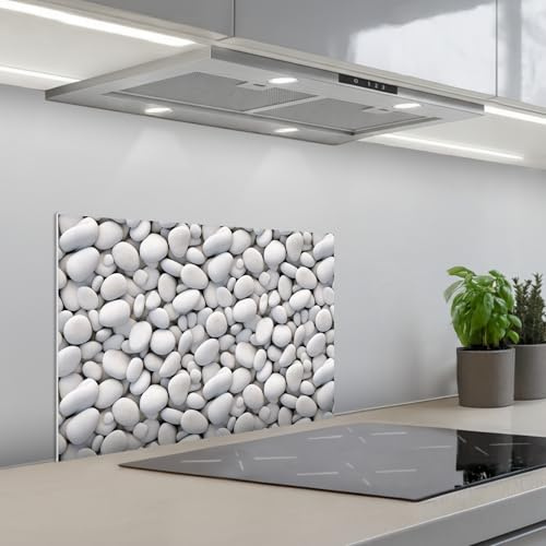 KitchenYeah© Paraschizzi Cucina Adesivo Pannello Parete per Paraspruzzi | 40x60 cm - Adesivi Muro Bianco - Ciottoli - Liscio