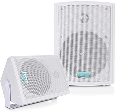 Pyle Altoparlanti Impermeabili da Esterno, Coppia di Speaker 16,5 Centimetri, Montaggio a Parete/Soffitto, Griglia Resistente, Casse Audio Ideali per Piscina e Patio, Bianco