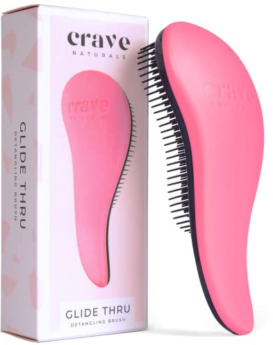 Crave Naturals Glide Thru Hair Brush - Detangler Brush for Curly, Straight, Wet or Dry Hair - Gentle Detangling Brushes for Adults, Kids, Toddlers - Hair Accessories for Women, 7.5x3 - Pink