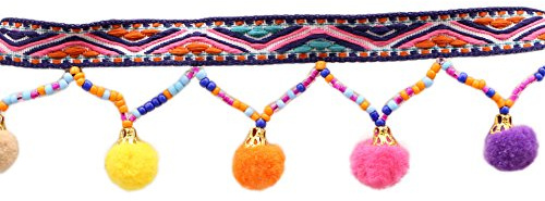 Yalulu Schwarze Regenbogen-Pom-Pom-Ball, Spitze, Quaste, Quaste, Quaste, Fransenband, Stoffschnur, DIY, Handwerk, Nähzubehör