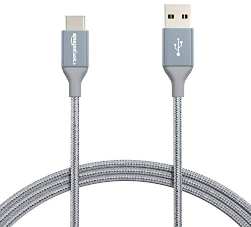 Amazon Basics Schnellladekabel, USB-C auf USB-A-2.0, mit Nylongeflecht umwickelt, 480 MBit/s, USB-IF-zertifiziert, für Apple iPhone 16/15, iPad, Samsung Galaxy, Tablets, Laptops, 1.8 m, dunkelgrau