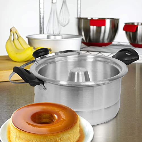 Bene Casa - Aluminum Flan Mold Double Boiler with Glass Lid (1.6 Liter) - Includes Aluminum Inner Pan (8) - Dishwasher Safe