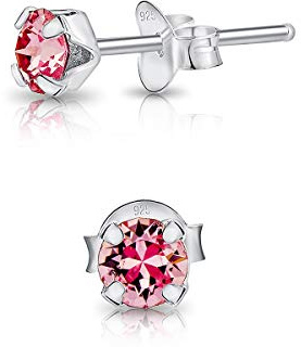 Pendientes de Botón Plata Ley 925 on Cristales Brillantes Multicolor - Pendientes Pequeños Plata 925 para Mujer - Punto de Luz Hipoalergénicos sin Niquel - Diámetro 4 mm