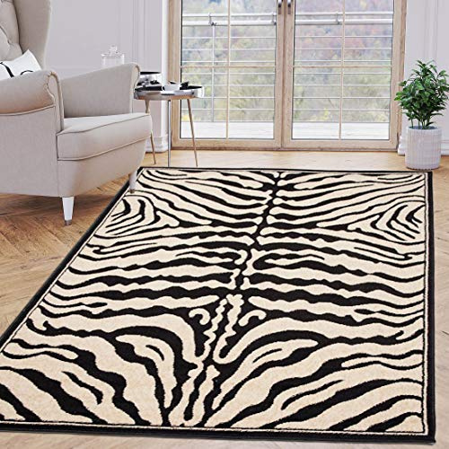 Carpeto Rugs Teppich Zebra Tierfell Optik Tiere Motiv Animal Print Zebra Muster - Bettvorleger Teppich für Wohnzimmer Schlafzimmer Esszimmer Schwarz-Weiß 160 x 230 cm