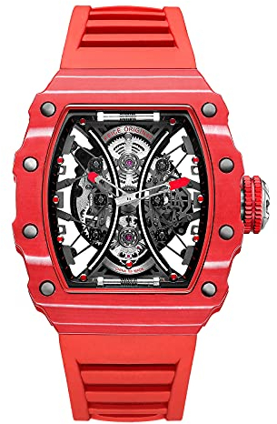 FEICE Armbanduhr Automatik Analog Mechanische Herrenuhr mit Fluorkautschukband Hohl Geschnitztem Design Japanische Automatikwerk Wasserdicht 5 ATM - FM602