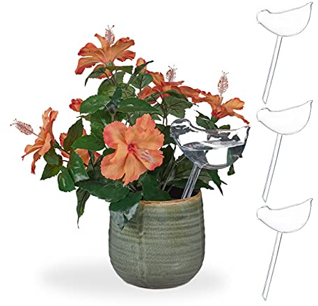 Relaxdays Bewässerungskugeln 4er Set, transparent | automatische Wasserabgabe, Durstkugel in Vogel-Form, jeweils 200 ml