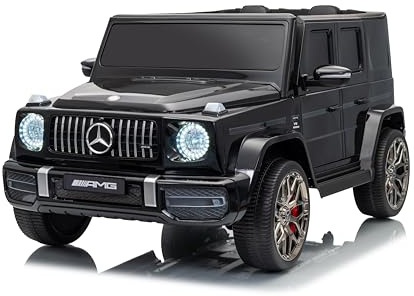 FINOOS Kinder Elektroauto Mercedes G63 AMG 2 Sitzer, Doppelsitzer Kinderauto Elektrisch mit Fernbedienung - 4x4 Ledersitz und Eva Reifen - Elektroauto für 2 Kinder (Schwarz)