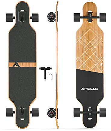 Apollo Longboard, Komplettboard mit Deck aus Bambus & Fiberglas, High-End Board mit ABEC 9 Kugellager, Flex 2 Longboards für Jugendliche und Erwachsene, Profi-Cruiser