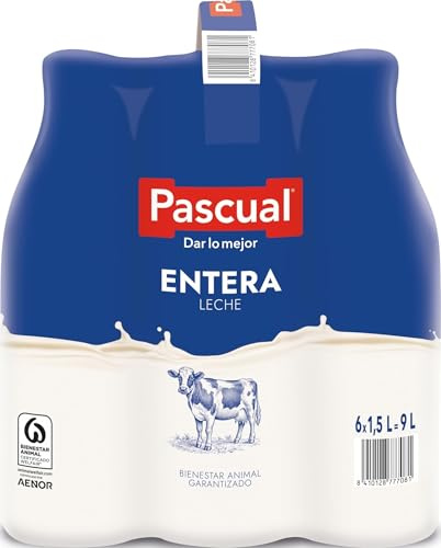 Leche Pascual - Leche Entera - Bienestar Animal - Pack 6 x 1,5L - Ideal para niños y adultos, Producto Natural y Saludable