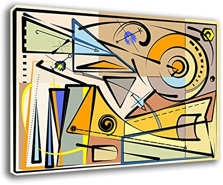 Quadri Moderni Stile KANDINSKY Giallo composizione Quadro moderno da Parete astratto XXL grande Stampa su tela Canvas Decorazione Murale muro Soggiorno Arredo Camera letto Cucina (70x100 cm, 4)