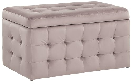 Beliani Pouf Cassapanca Imbottito in Velluto Rosa Stile Chesterfield