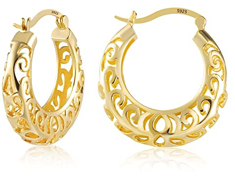 ALEXCRAFT 14K Platinum Pläterade Örhängen för Kvinnor/Cirkel Örhängen 925 Sterling Silver Stor Storlek Cirkel Hypoallergena Örhängen Smycken Gåvor