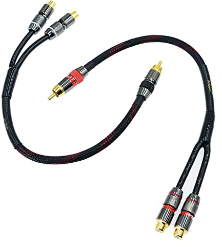 Arklove 1ft Shielded RCA Splitter Subwoofer Stereo Audio Video Cable 1 Male to 2 Female Dual Speaker Y Adapter Connector Extension Cord 24k Gold Plated(2 Pack)