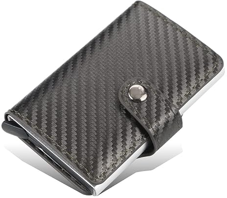 Kartenetui für Kreditkarten I Auslesesichere Geldbörse Herren Klein I Mini Geldbeutel I Damen Portemonnaie I Kreditkartenetui mit Knopf I Karten Etui im Carbon Style (Dunkelbraun)