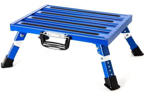Homeon Wheels Wohnmobil-Stufen, tragbar, faltbar, Wohnmobil-Stufen, rutschfeste Oberfläche mit Griffen, Aluminium, Faltbare Sicherheitsplattform, verstellbare Höhe, Anhänger, LKW