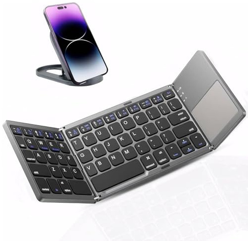 JPHTEK Foldable Bluetooth Keyboard with Touchpad - Portable Wireless Keyboard with Stand Holder