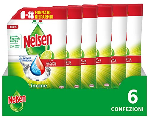 Nelsen Classico Limone, formato ricarica, Detersivo per piatti a mano, Sgrassa a fondo con azione Rinfrescante sulle Stoviglie, confezione risparmio da 6 confezioni da 1650 ml