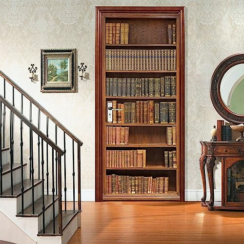 A.Monamour Türtapete Selbstklebend Türfolie Türposter 3D Alte Bücher Auf Holzregal Bücherregal Hintergrund Vinyl Folie Türdeko Tapete Wandbild Türaufkleber Türtattoo 85x200cm